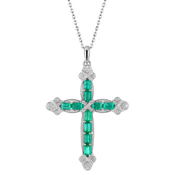 AAA Kagem sambischer Smaragd und Zirkon-Anh&auml;nger mit kette, 925 Silber rhodiniert ca. 3,10 ct