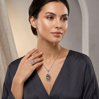 D'Joy AAA Multi-Calabar-Turmalin und Zirkon Ring und Anh&auml;nger mit 50 Kette