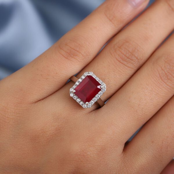 Rubin Afrikanisch und Zirkon Halo Ring 925 Silber Platin-Überzug image number 3