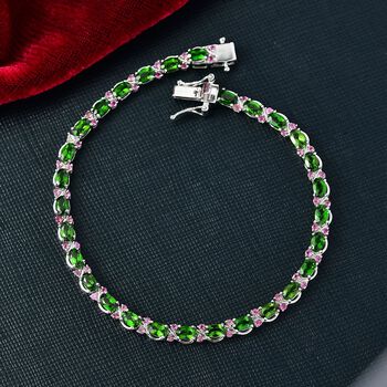 D'joy Nat&uuml;rlicher Chromdiopsid, Nat&uuml;rlicher Rhodolith Granat Armband ca. 19 cm 925 Silber rhodiniert ca. 8.07 ct