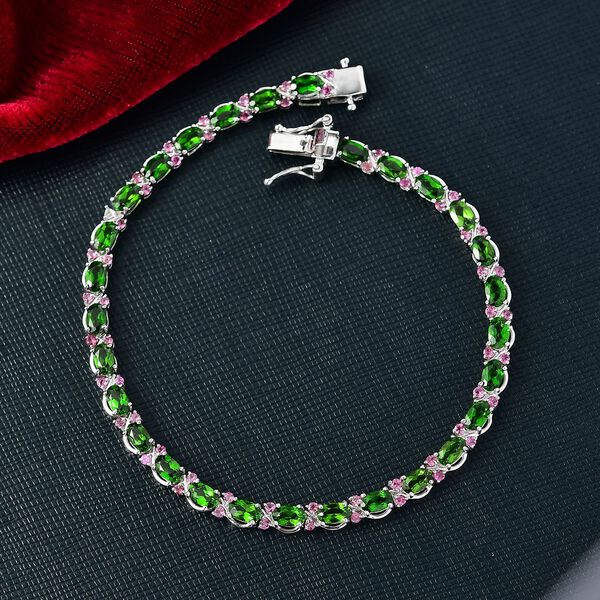 D'joy Nat&uuml;rlicher Chromdiopsid, Nat&uuml;rlicher Rhodolith Granat Armband ca. 19 cm 925 Silber rhodiniert ca. 8.07 ct image number 2