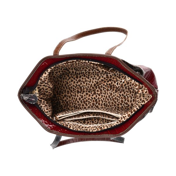 Chaos by Elsie- Echtleder-Shopper, RFID-Schutz, Strahlen Paneel Design, Patchwork aus gepr&auml;gten Ledern Kroko Schlange Leopard Metallic, 33x13x24cm, Mehrfarbig. image number 6