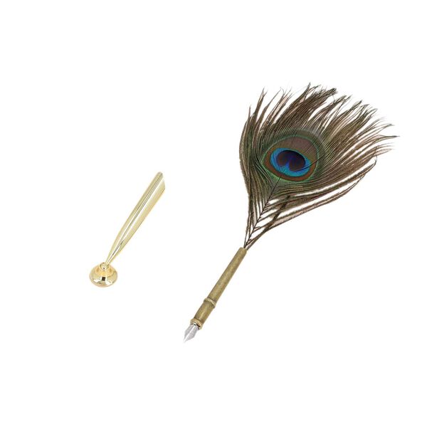 Antikes Federstift-Set mit Pfauenfeder image number 2