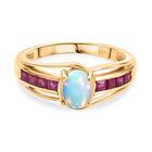 AA Natürlicher, äthiopischer Welo Opal, Afrikanischer Rubin (Fissure gefüllt) Ring 925 Silber vergoldet (Größe 16.00) ca. 1,09 ct