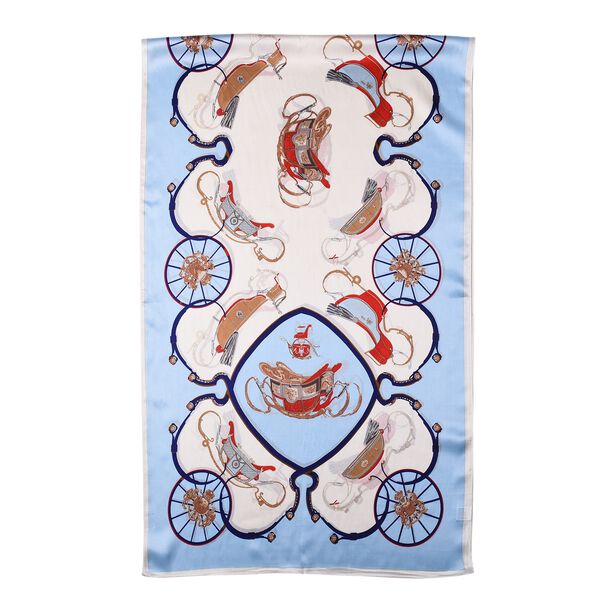 LA MAREY: Bedruckter Schal aus 100% Maulbeerseide, Kutschenmuster, inkl. Geschenkbox, Hellblau-Beige image number 4