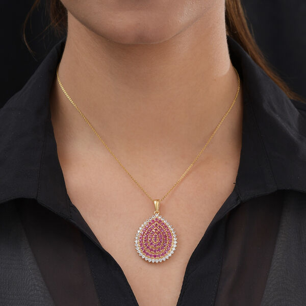 Afrikanischer Rubin und Zirkon-Cluster-Anh&auml;nger in Silber image number 2