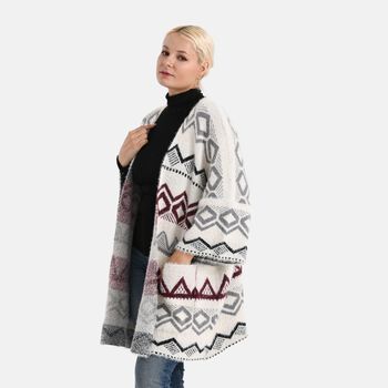 La Marey - Aztekenmuster-Cardigan, One Size, 75x85cm, Grau