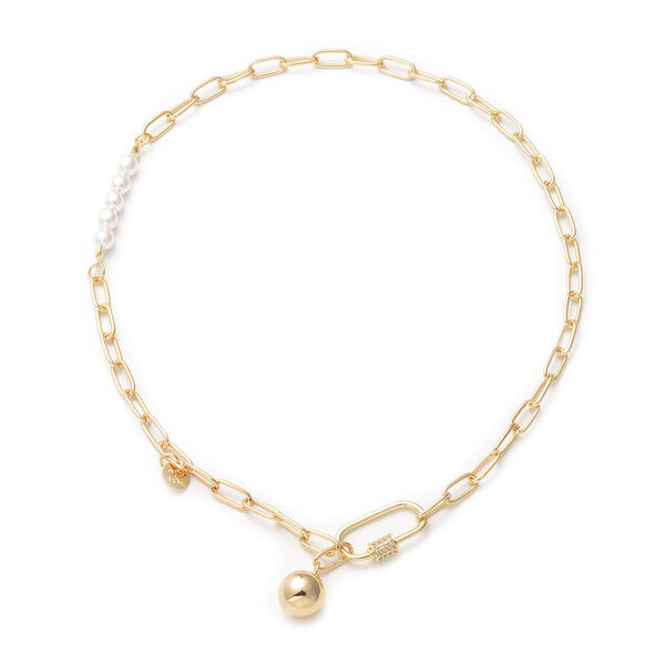 Kunststoff-Perlen- und wei&szlig;e Kristall-Halskette, ca. 52 cm, goldfarben