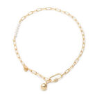Kunststoff-Perlen- und weiße Kristall-Halskette, ca. 52 cm, goldfarben image number 0