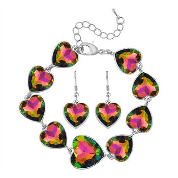 2er Set - Mysticher Regenbogen Kristall Armband und Ohrringe, Silberfarben