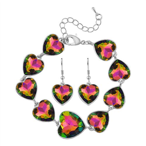 2er Set - Mysticher Regenbogen Kristall Armband und Ohrringe, Silberfarben image number 0