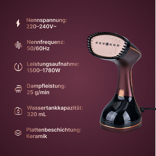 LIVMORE Handdampfgl&auml;tter mit Keramiksohle, 1780W, 32x14x12cm, Kaffeefarbe image number 2