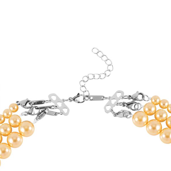 Dreischichtige goldene Muschelkernperlen-Halskette image number 4