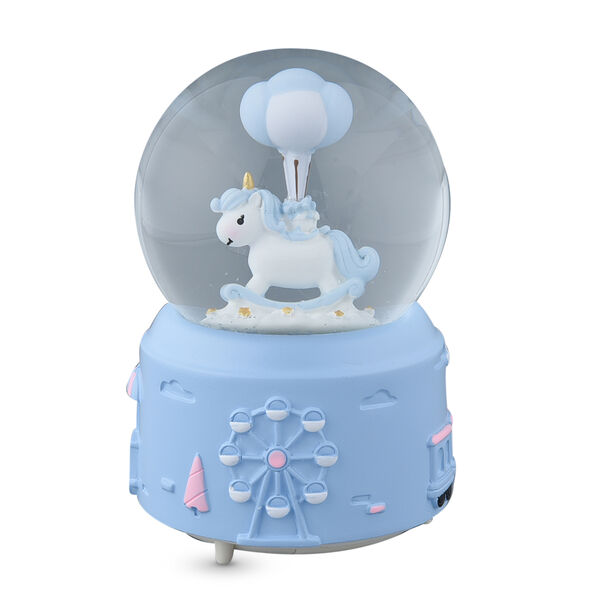 Schneekugel mit Musik, Einhorn, Größe: 15x10 cm, Hellblau  image number 3