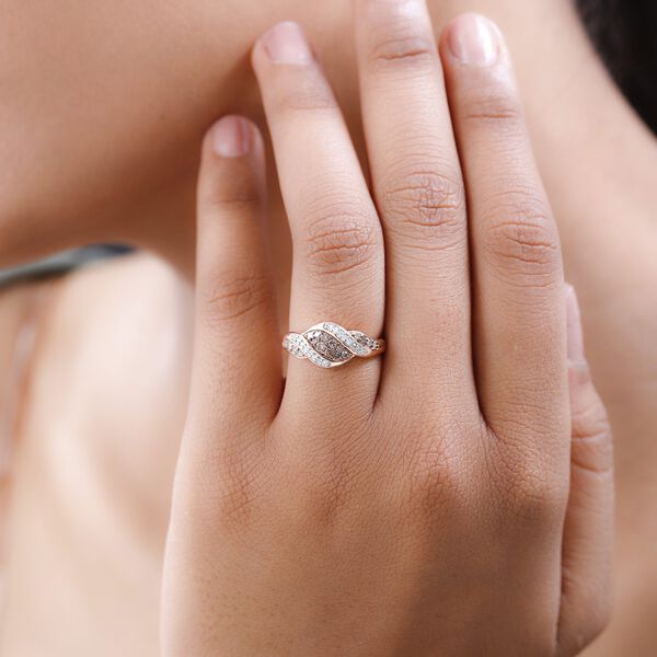 Nat&uuml;rlicher Champagner und wei&szlig;er Diamant-Ring - 0,33 ct. image number 2