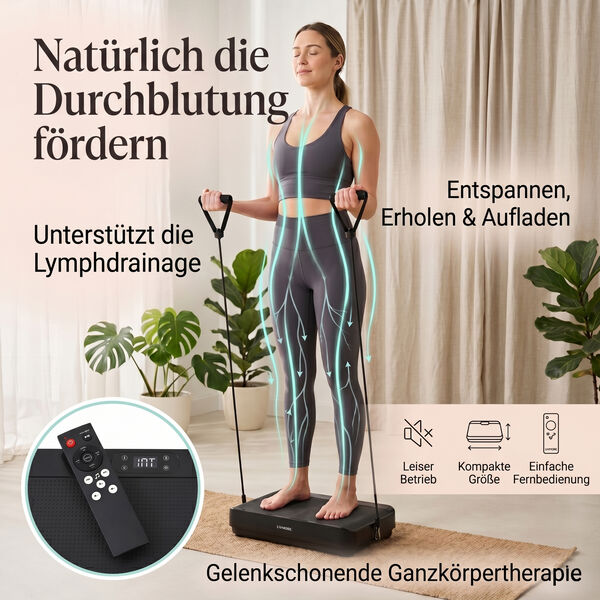 LIVMORE Vibrationsplatte Trainingsger&auml;t mit Fernbedienung, LED Display, Schwarz image number 3