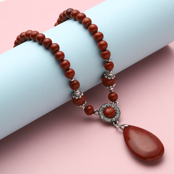 Rote Jaspis-Halskette, ca. 45 cm, silberfarben ca. 167,50 ct image number 2