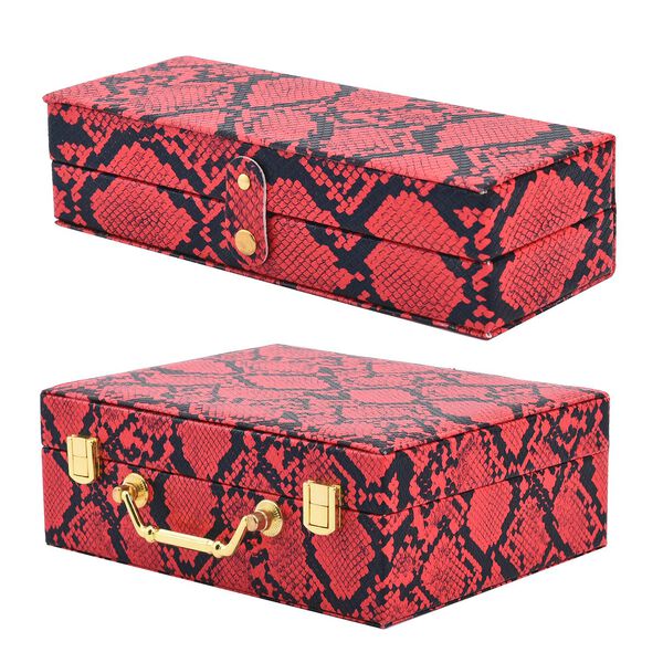 2er-Set, Schmuckkasten mit Reise-Etui aus Kunstleder mit Python-Prägung, 24x19x9 und 22x17x3 cm, Weinrot image number 3
