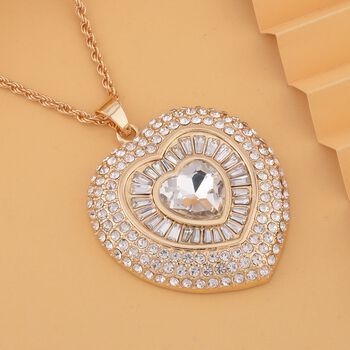 Wei&szlig;er Kristall Anh&auml;nger mit Kette, ca. 70 cm + 5 cm Extender, Eisen und Legierung, Goldfarben