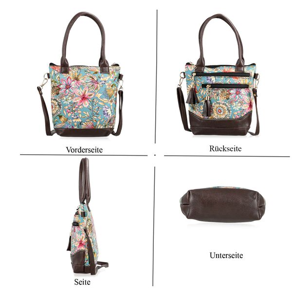 Crossbody Tasche aus Baumwolle, Blockdruck, 25,4x23cm, Hellblau image number 5