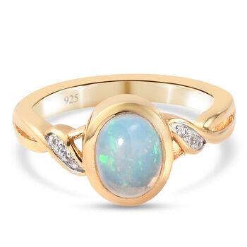 Nat&uuml;rlicher, &auml;thiopischer Opal und Zirkon-Ring, 925 Silber vergoldet (Gr&ouml;&szlig;e 16.00) ca. 0,84 ct