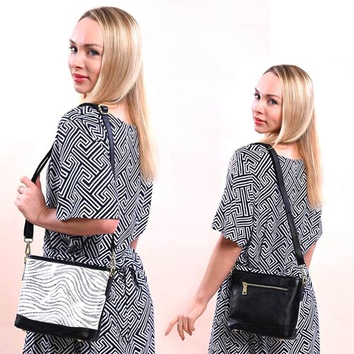 Echtleder Crossbody-Tasche mit Zebra Muster, 24x18x8 cm, Zebra image number 1