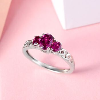Rhodolith Granat-Trilogie-Ring, 925 Silber platiniert, 1,02 ct.