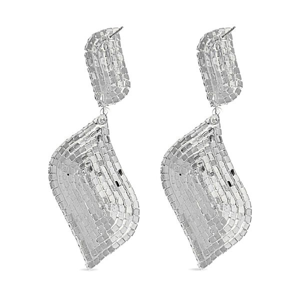 Blatt-Design Wei&szlig;e Kristall Chandelier Ohrringe, Nickelfreies Messing, silberfarben image number 3