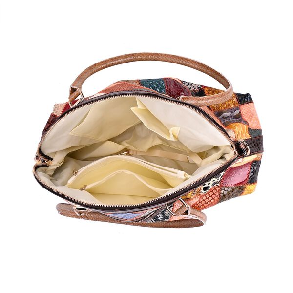 Chaos By Elsie - Farbenfrohe Echtleder Crossbody Tasche, Patchwork-Rhombenmuster image number 5