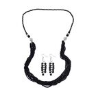 2er Set - Mehrreihige Schwarze Kristall Perlen Halskette und passende Ohrringe