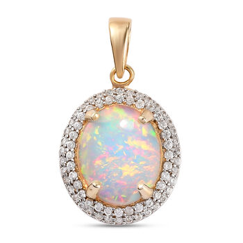 Nat&uuml;rlicher, &auml;thiopischer Opal und Zirkon-Anh&auml;nger, 925 Silber Gelbgold Vermeil ca. 4,00 ct