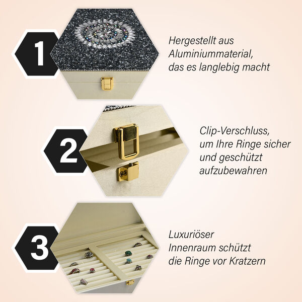 Schmuckbox bestickt mit Perlen und Pailletten, Schwarz image number 3