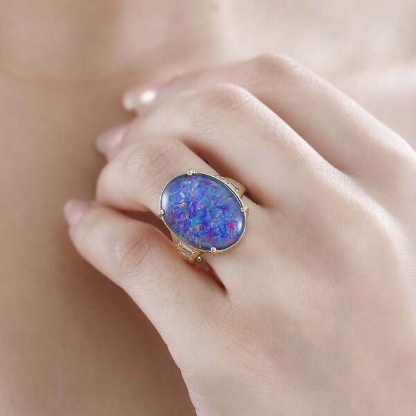 AAA Boulder Opal, Wei&szlig;er Zirkon Ring, 925 Silber Gelbgold Vermeil (Gr&ouml;&szlig;e 18.00), ca. 9.21 ct image number 3