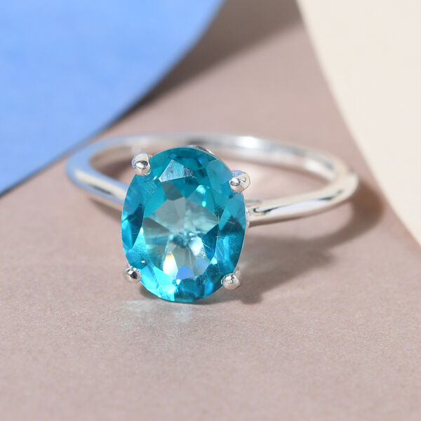 Paraiba Farbe Quarz Solitär-Ring, 925 Silber  ca. 2,43 ct image number 2