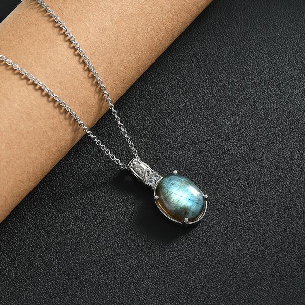 Labradorit, Himmelblauer Topas Anhänger mit Kette, Edelstahl ca. 11.10 ct image number 1