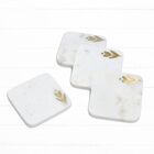 NAKKASHI - 4er-Set, Marmor Untersetzer mit Messingintarsie, Blumen, Größe 10x10 cm, Weiß