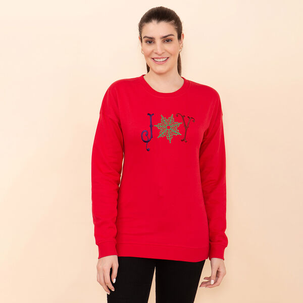 100% Baumwoll-Flanell Strick Sweatshirt mit Applikation, Rot Größe 42 image number 3