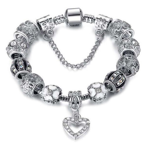 Designer-inspiriertes Charm-Armband - Mehrfach-Glassteine mit AB-weißen Kristallsteinen, Messing rhodiniert, 19 cm image number 0