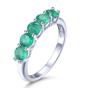 AAA Kagem Sambia Smaragd und Zirkon 5 Stein Ring 925 Silber rhodiniert (Gr&ouml;&szlig;e 17.00) ca. 1,26 ct