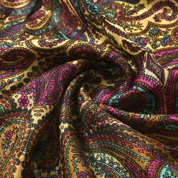 Geschmeidiger, luxuriöser 100% Seidenschal, 100 x 100 cm, Gelb image number 6