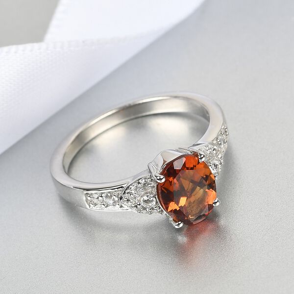 Madeira Citrin und Zirkon Solit&auml;r Ring 925 Silber Platin-&Uuml;berzug image number 2