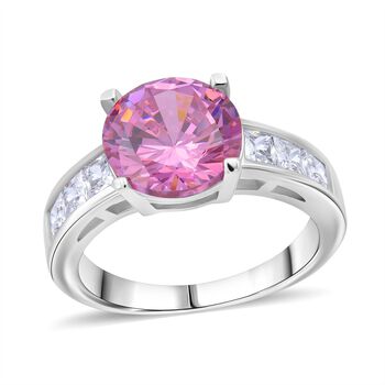 Lustro Stella Rosa Saphir-Farbener Zirkonia, Wei&szlig;er Zirkonia Ring 925 Silber rhodiniert (Gr&ouml;&szlig;e 17.00)
