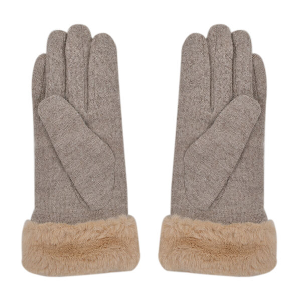 LA MAREY - Kaschmirwolle Handschuhe mit Kunstfell Bord&uuml;re, Beige image number 3