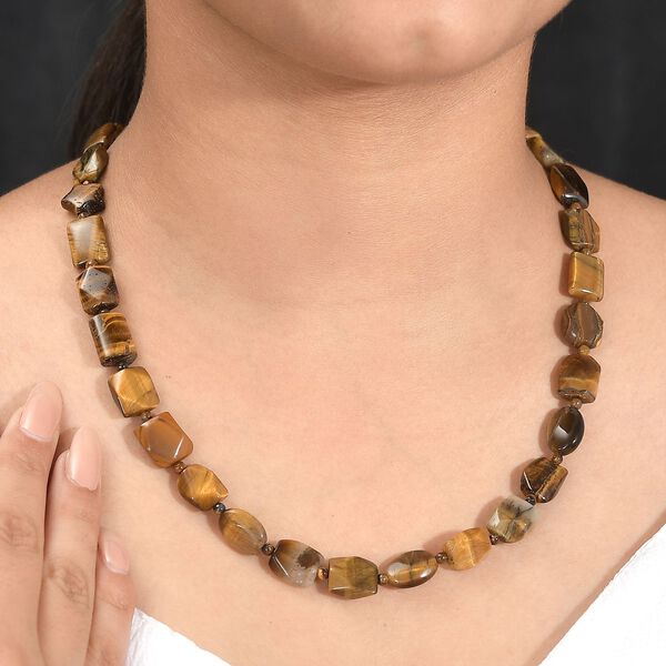 Tigerauge Halskette ca. 60 cm Edelstahl rhodiniert ca. 250.00 ct image number 3