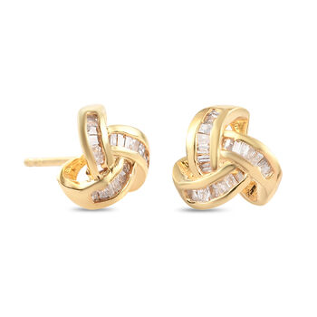 Liebesknoten wei&szlig;e Diamant-Ohrstecker, 925 Silber vergoldet - 0,25 ct.