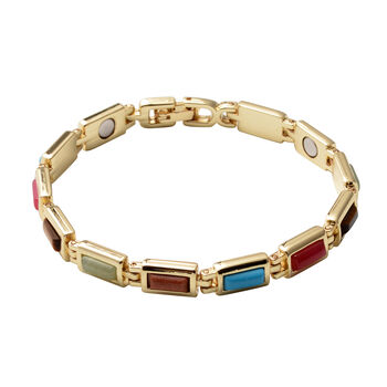 Mehrfarbiges Edelsteinarmband ca. 16.5 cm goldfarben ca. 15,80 ct