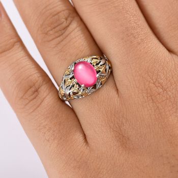 Mondlicht und Bl&uuml;te - Djoy Maulbeer-Mondstein-Ring, 925 Silber platiniert und vergoldet (Gr&ouml;&szlig;e 19.00) ca. 1.97 ct