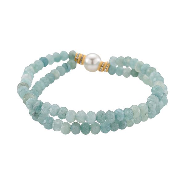 Flexibles Muschelkernperle, blaues Quarzit und wei&szlig;es Kristall Armband image number 4