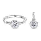 2er Set - Moissanit Ring und Anhänger, 925 Silber platiniert (Größe 19.00) ca. 1.50 ct