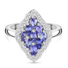 AAA Tansanit und Zirkon Cluster-Ring, 925 Silber platiniert (Größe 16.00) ca. 1.37 ct